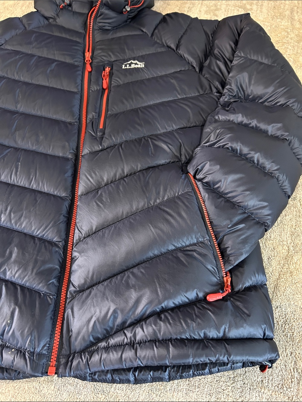 Men’s L.L. Bean Navy Hooded Puffer with Red Trim - Picture 3 of 8